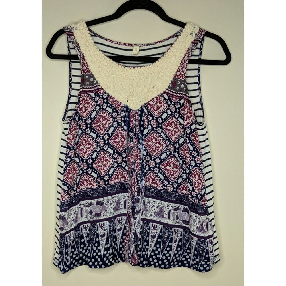Anthro Tiny Santa Clara Tank Multicolor Crochet Scoop Neck Sleeveless S